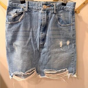 Umgee Distressed High Waisted Denim Skirt
